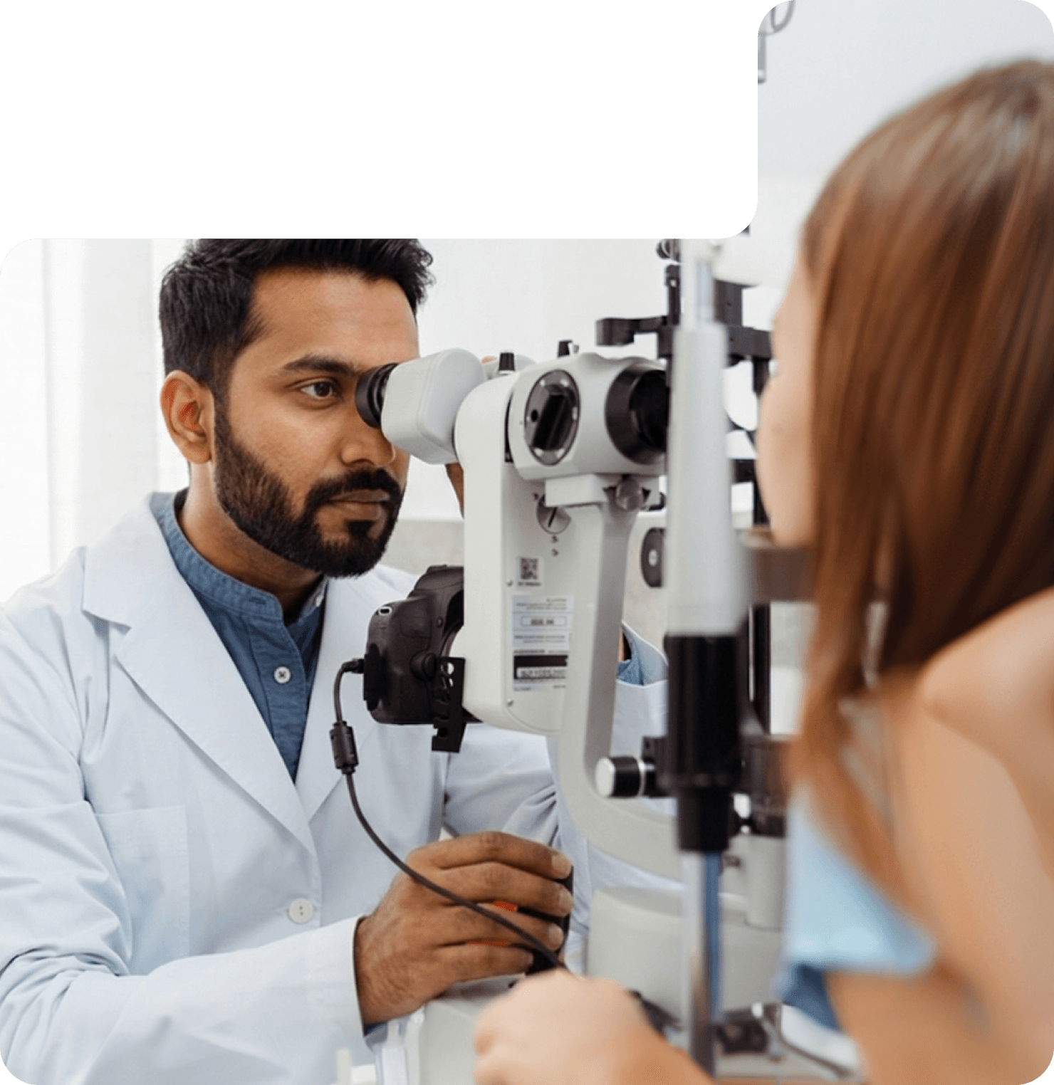 Patient receiving eye exam